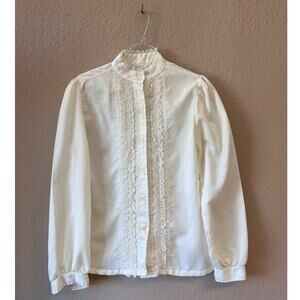 Vintage 70s lace front button down top size small